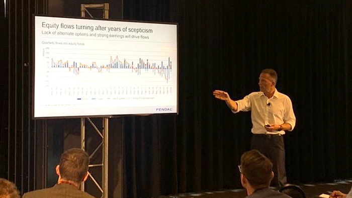 Pendal's head of equities Crispin Murray speaks at the Portfolio Construction Markets Summit in Sydney, March 2021.